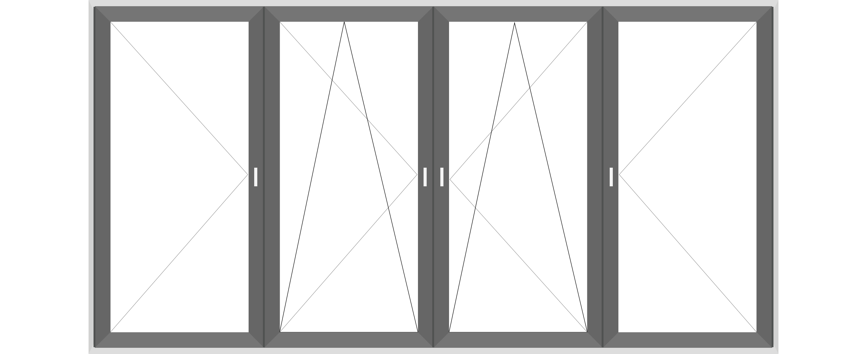 Прозорец от четири части с две двуосово и две едноосово отваряеми крила